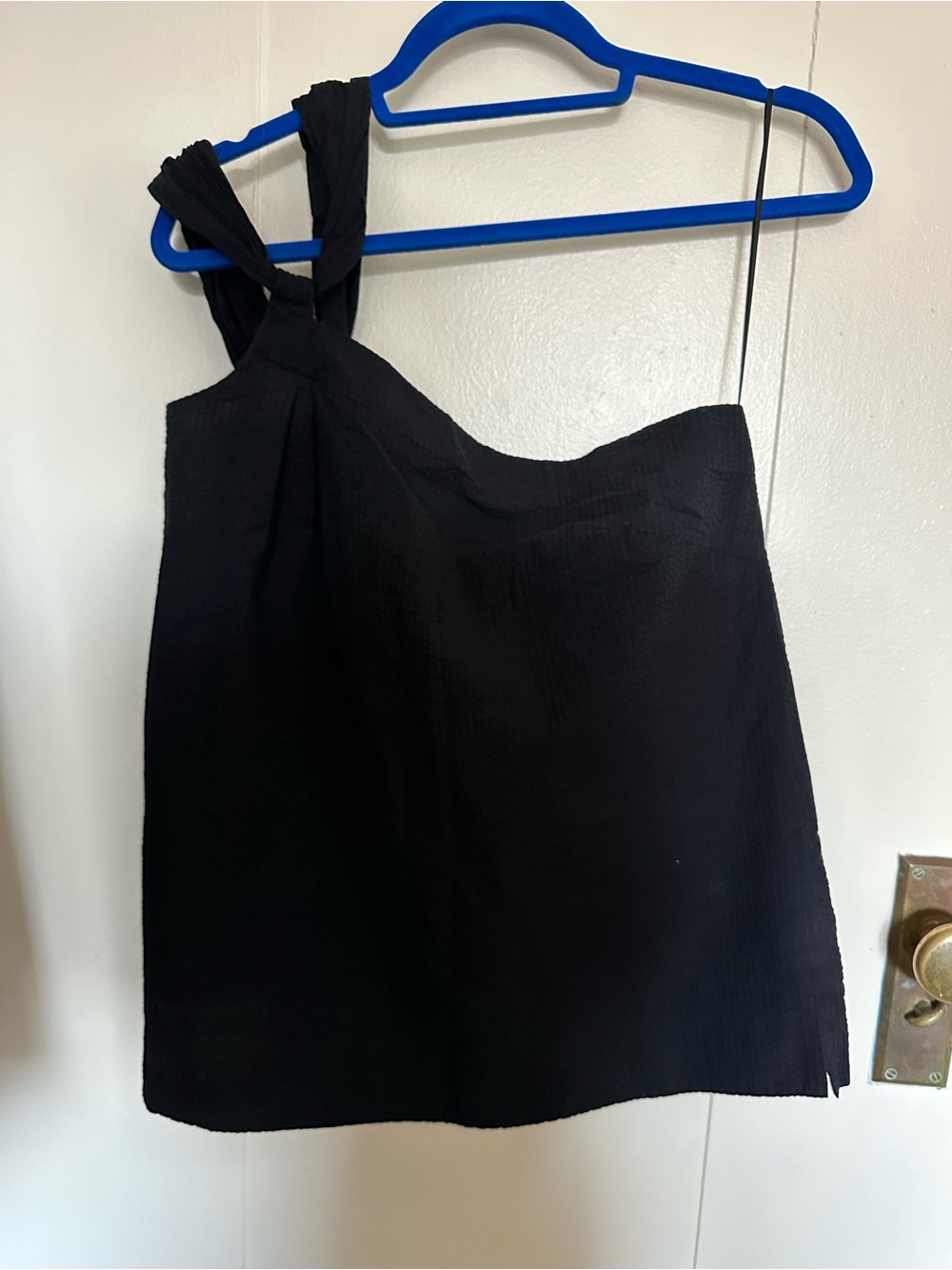 Cuyana Black One-Shoulder Knot-Shoulder Mini Dress